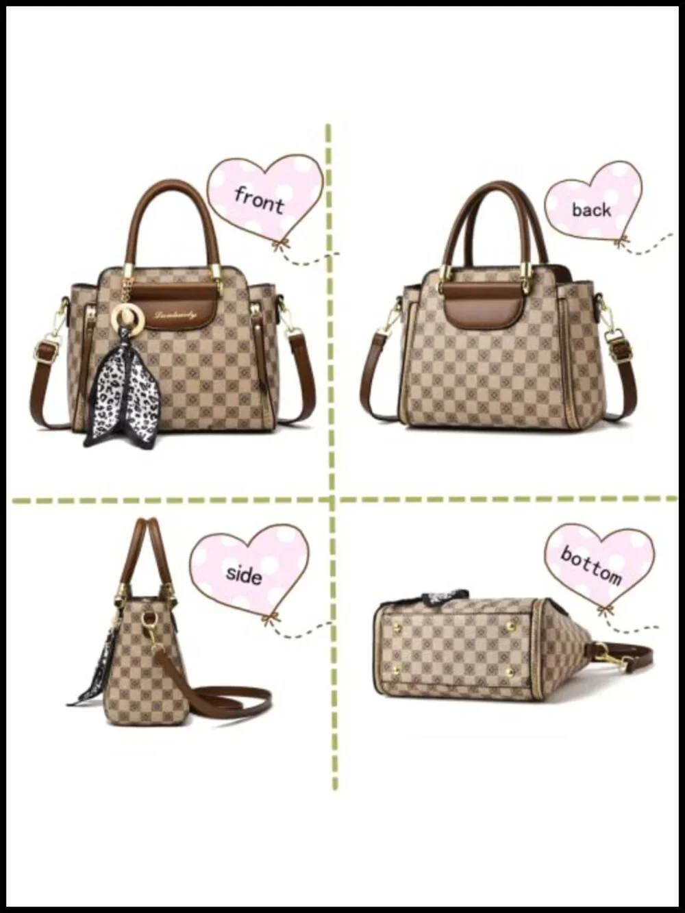 PU Leather Hobo Satchel Purse with Detachable Straps Plaid